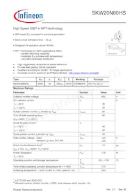 SKW20N60HSFKSA1 Datenblatt Cover