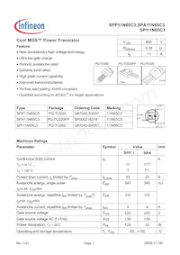 SPI11N65C3HKSA1數據表 封面