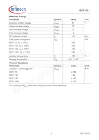 BCR119SE6433HTMA1 Datasheet Pagina 2