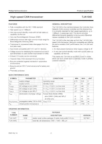 TJA1040T/V Datasheet Page 2