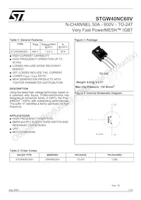 STGW40NC60V Datasheet Cover