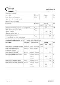 SPN01N60C3 Datasheet Page 2