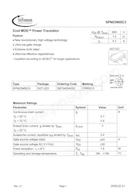 SPN03N60C3 Datasheet Cover
