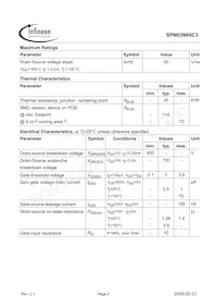 SPN03N60C3 Datasheet Page 2