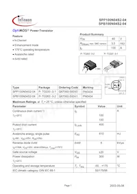 SPP100N04S2-04 Datasheet Cover