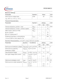 SPS01N60C3 Datasheet Pagina 2