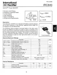 IRC840PBF 데이터 시트 표지