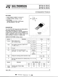 BTA10-400C Datasheet Cover