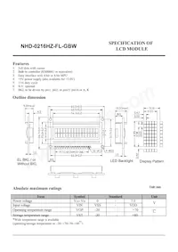 NHD-0216HZ-FL-GBW Datasheet Page 2