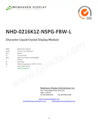 NHD-0216K1Z-NSPG-FBW-L Datasheet Copertura