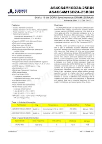 AS4C64M16D2A-25BINTR Datasheet Page 2