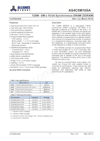 AS4C8M16SA-6BINTR Datasheet Page 1